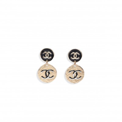 CHANEL DOUBLE COCO MARK EARRINGS GOLD BLACK 